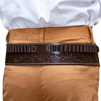 Hulara Carved Flower Brown Western Gun Holster & Leather Ammo Belt Set – 22 Cartridge Leather Belt S - 5