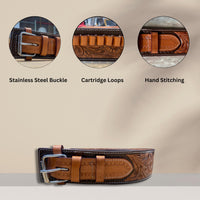 Hulara Genuine Leather Ammo Loops Gun Holster Belt - Brown, Size-4(46-48) Inch - Heavy Duty, Metal B - 2