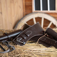 Hulara Full Grain DD Harness Buff Leather Western Gun Holster for Men - Heritage Rough Rider 357 Magnum Cowboy Gun Belt and Holster for .38/.357 Cal Revolver - 10