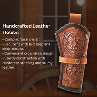 Hulara Full Grain Buff Leather Cross Draw Gun Holder 22 .38/357 .44/45 Cal Revolver Gun Western Hols - 5