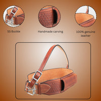 Hulara Western Carved Leather Rear Flank Back Saddle Girth Cinch Belt with Bucking Strap Comfytack |Premium Flank Cinch Belt Leather Horse Girth Brown - 2
