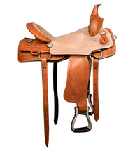 Hulara Western Saddle Tooled Genuine Leather Horse Saddle Carved Comfy Seat Size 17 Inch Western Saddle for Horses Barrel Racing Saddle