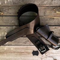 Hulara Full Grain DD Harness Buff Leather Western Gun Holster for Men - Heritage Rough Rider 357 Magnum Cowboy Gun Belt and Holster for .38/.357 Cal Revolver - 18