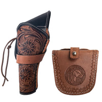 Hulara Genuine Leather Cross Draw Revolver Holster And Top Grain Ammo Case Set â€“ Fits 4Inch to 8Inch 22/38/357/44/45Cal Gun H