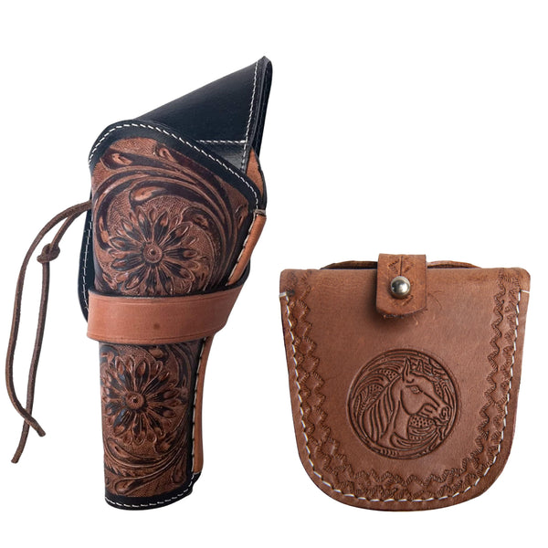 Hulara Genuine Leather Cross Draw Revolver Holster And Top Grain Ammo Case Set – Fits 4Inch to 8Inch 22/38/357/44/45Cal Gun Holster Western Rough Rider Hunting Gear with Belt Loop Storage Case