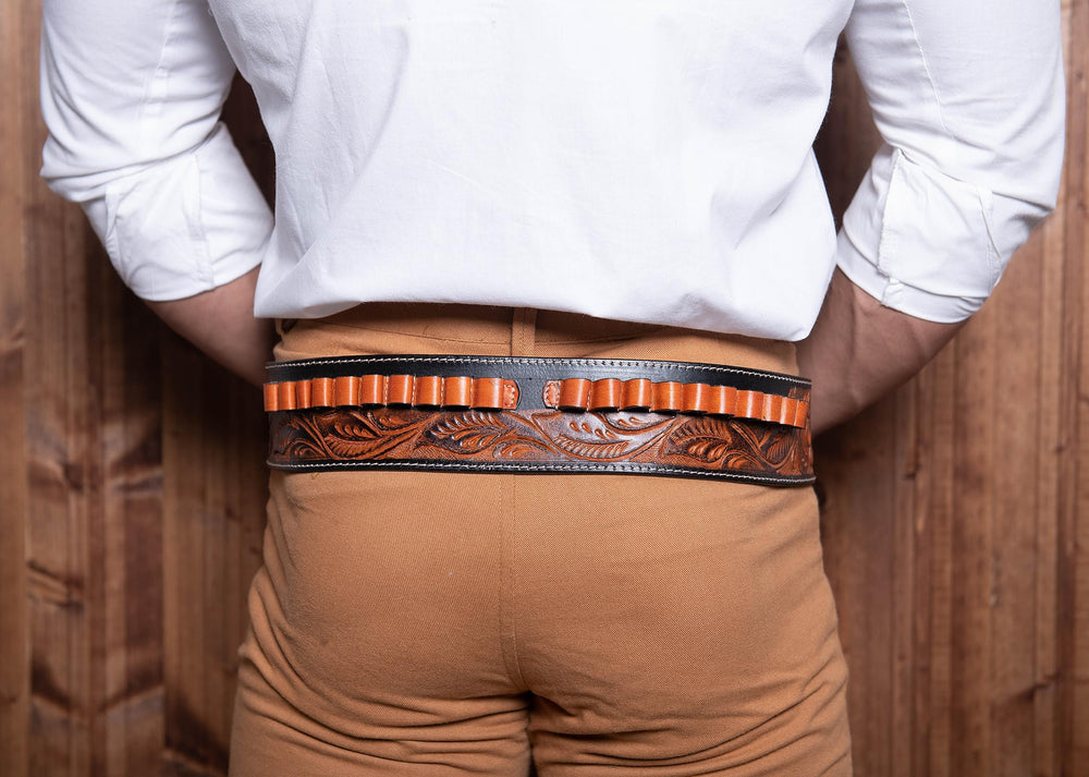 Hulara Full Grain Buff Leather Gun Belt 22 Cartridge Belt Western Cartridge Belt Costume Bullet Belt - 5