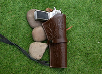 Hulara Carved Flower Brown Western Gun Holster & Leather Ammo Belt Set – 22 Cartridge Leather Belt S - 2