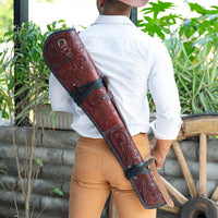 Hulara Real Leather Rifle Scabbard for Lever Action Rifle Case Shotgun Scabbard Carved Saddle Scabbard For Henry Big Boy Rifle With Padded Interior Protection (Brown_2, Solid) - 4