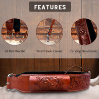 Hulara Western Carved Leather Rear Flank Back Saddle Girth Cinch Belt with Bucking Strap Comfytack |Premium Flank Cinch Belt Leather Horse Girth Brown - 5