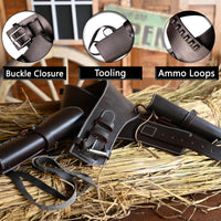 Hulara Full Grain DD Harness Buff Leather Western Gun Holster for Men - Heritage Rough Rider 357 Magnum Cowboy Gun Belt and Holster for .38/.357 Cal Revolver - 9