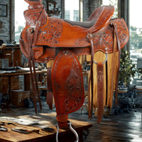 Hulara Western Saddle Tooled Genuine Leather Horse Saddle Carved Comfy Seat Size 18 Inch Western Saddle for Horses Barre