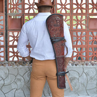 Hulara Real Leather Rifle Scabbard for Lever Action Rifle Case Shotgun Scabbard Carved Saddle Scabbard For Henry Big Boy Rifle With Padded Interior Protection (Brown_2, Solid) - 3