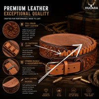 Hulara Full Grain Buff Leather Ammo Belt 22 Cartridge Belt Western Ammo Case Bullet Ammo Loops for M