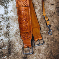 Hulara Western Carved Leather Rear Flank Back Saddle Girth Cinch Belt with Bucking Strap Comfytack |Premium Flank Cinch Belt Leather Horse Girth, Tan - 6
