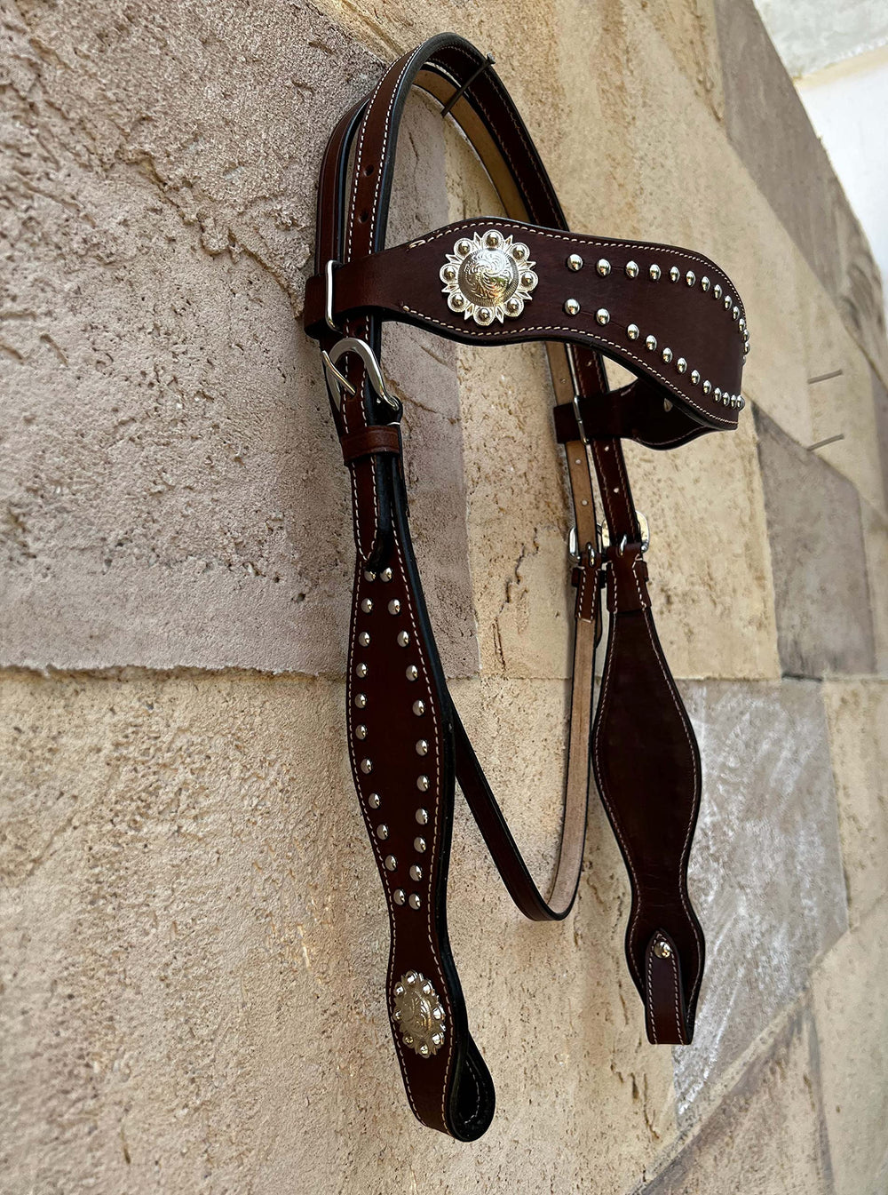 Hulara Top Grain Buff Leather Western Bridle and Breast Collar Set Tooled Headstall and Breastcollar - 4