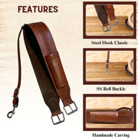 Hulara Western Carved Leather Rear Flank Back Saddle Girth Cinch Belt with Bucking Strap Comfytack |Premium Flank Cinch Belt Leather Horse Girth, Brown - 2