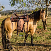Hulara Western Saddle Tooled Genuine Leather Horse Saddle Carved Comfy Seat Western Saddle for Horses Barrel Racing Sadd