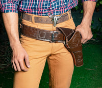 Hulara Genuine Leather Cross Draw Holster Gun Holder 22 .38/357 .44/45 Cal Revolver Western Rough Ri - 37