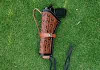 Hulara 2 Tone Flower Western Gun Holster & Ammo Belt Set – 22 Cartridge Leather Belt Size-4 with Her - 7