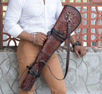 Hulara Real Leather Rifle Scabbard for Lever Action Rifle Case Shotgun Scabbard Carved Saddle Scabbard For Henry Big Boy Rifle With Padded Interior Protection (Brown_2, Solid) - 2