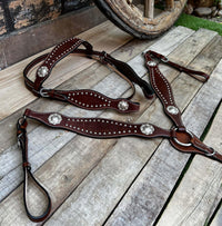 Hulara Top Grain Buff Leather Western Bridle and Breast Collar Set Tooled Headstall and Breastcollar - 5