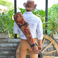 Hulara Real Leather Rifle Scabbard for Lever Action Rifle Case Shotgun Scabbard Carved Saddle Scabbard For Henry Big Boy Rifle With Padded Interior Protection (Brown_2, Solid) - 5