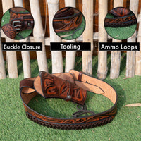 Hulara Full Grain DD Harness Buff Leather Western Gun Holster Belt for Men Heritage Rough Rider 357 Magnum Holster Cowboy Gun Belt and Holster 38 Cal Left Handed Revolver Holster - 3