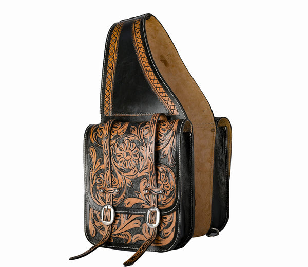 Hulara Full Grain Buffalo Leather Western Saddle Bag Tooled Horse Saddle Bag For Trail Riding Saddle Bags For Horses