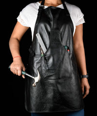 Hulara Leather Aprons For Men/Women Adjustable Straps With Pockets/Kitchen/Barber/Welding Apron Metal Working Tools And Equipment Leather Grilling Barista Apron Woodworking Apron For Men - 3