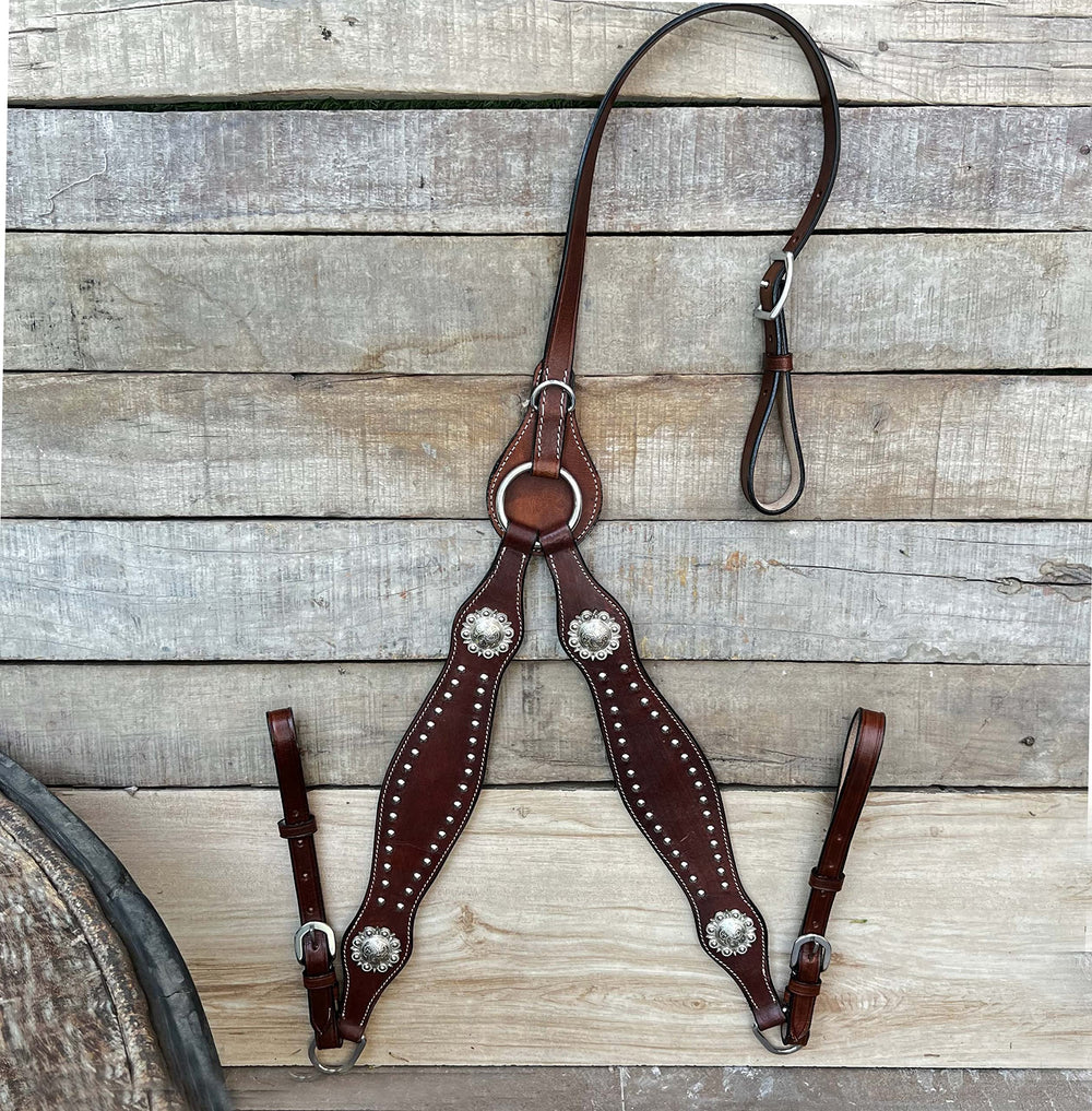 Hulara Top Grain Buff Leather Western Bridle and Breast Collar Set Tooled Headstall and Breastcollar - 6