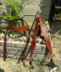 Hulara Top Grain Buff Leather Western Bridle and Breast Collar Set Tooled Headstall and Horse Breastcollar Western Tack Set Horse Breast Collar Western Bridle Sets Horse Headstall and Breast Collar - 8