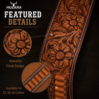 Hulara Full Grain Buff Leather Ammo Belt 22 Cartridge Belt Western Ammo Case Bullet Ammo Loops for Men