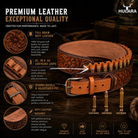 Hulara Full Grain Buff Leather Ammo Belt 22 Cartridge Belt Western Ammo Case Bullet Ammo Loops for Men