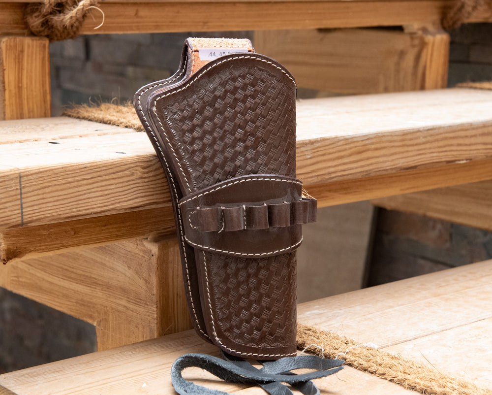 Hulara Basket Brown Leather Western Gun Holster / Ammo Holster – .22 .38 .44 Family