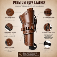 Hulara Leather Western Gun Holster for .22 Caliber Revolver – Fits 4" to 6" Barrel – Cowboy Style Belt Holster for Heritage Rough Rider