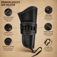 Hulara Black Leather Western Gun Holster / Ammo Holster – .22 .38 .44 Family