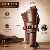 Hulara Leather Western Gun Holster for .22 Caliber Revolver – Fits 4" to 6" Barrel – Cowboy Style Belt Holster for Heritage Rough Rider