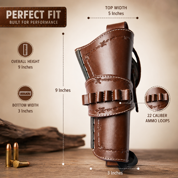 Hulara Leather Western Gun Holster for .22 Caliber Revolver – Fits 4" to 6" Barrel – Cowboy Style Belt Holster for Heritage Rough Rider