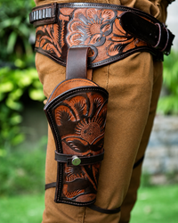 Hulara .22/.38/.44 Caliber Western Gun Holster Belts | Heritage Rough Rider | Cowboy Gun Belt | Ruger Wrangler Revolver Holster With Cartidge Belt  Full Grain DD Harness Buff Leather in Antique Brown Colour