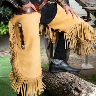 Suede Leather Western Cowboy Chaps Hunting Protective Gear with Yoke Set for Men and Women